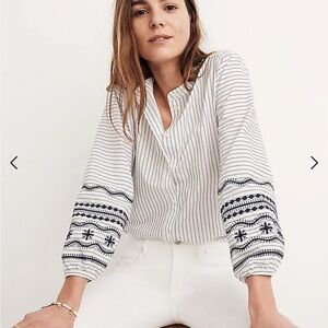 Madewell Striped Embroidered-Sleeve Shirt